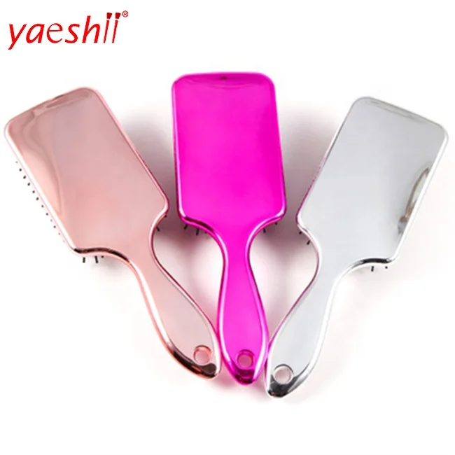 Yaeshii custom logo hair comb high quality big paddle comb electroplate perfection hairbrush for mas