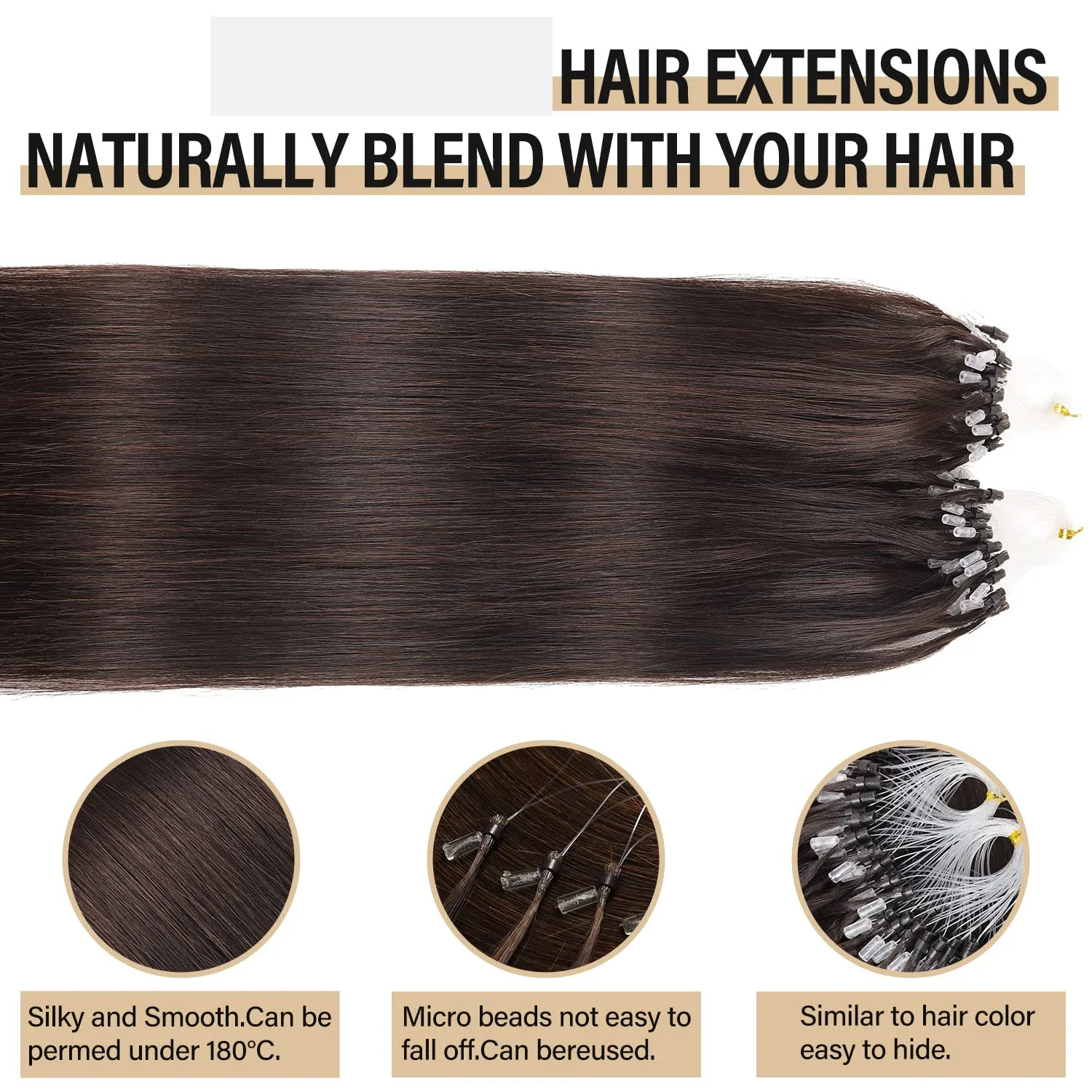 Micro Ring Haarverlängerungen Echthaar Seidig Glatt 50g Echte Remy Echthaarverlängerungen für Frauen_voghion.com