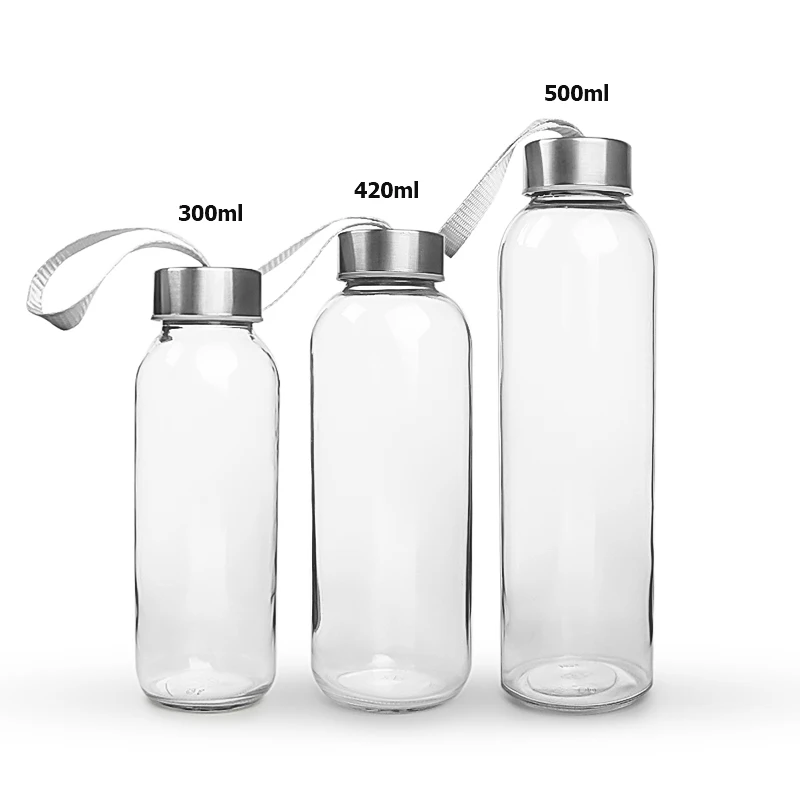 Reusable Portable 300ml 420ml 500ml High Borosilicate Glass Drink Water Bottle With Lid and Sleeve