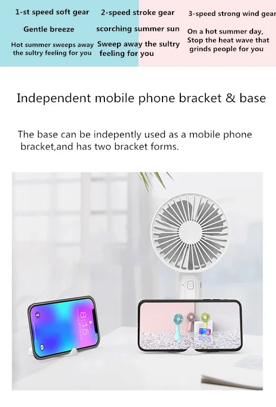 Customizable Portable Mini Handheld Fan Rechargeable USB & Electric Powered Three Speed Wind for Outdoor & Household Use