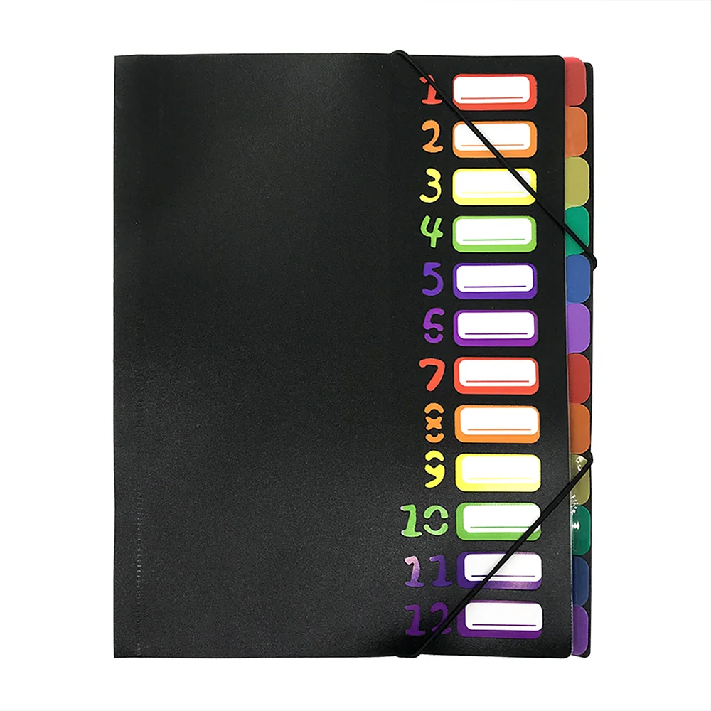 Plastic Dividers With 12 divisions Rubber Band Closure A4 Letter Size Multicolored Tabs For School Office