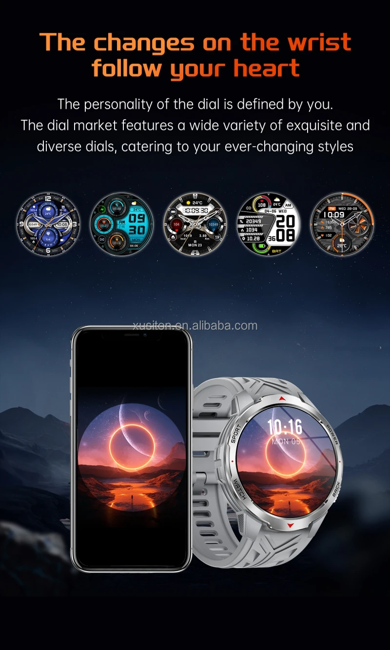 KT88 2025 Compass Outdoor Smart Watch 1.7 IPS Large 1100mAh DaFit IP68 3ATM Android Music Control Flashlight Sport Watch for Men