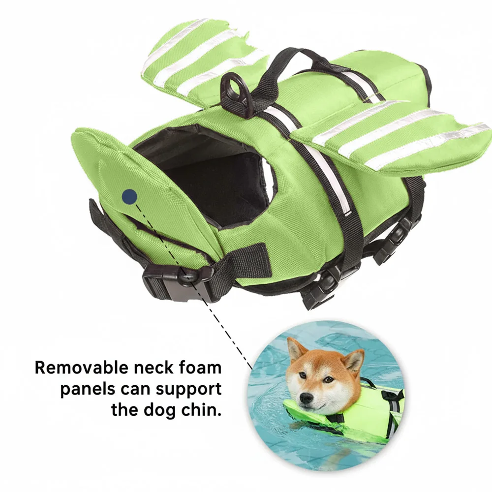 Reglulegur hundalífsvestur fyrir sund, siglingu og sérsniðinn lífsvestur fyrir fjárfestingarhunda með ripstop flotafæri, björgunarfæri með handtöku og ljósgrænn litur