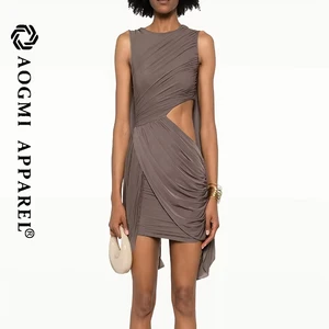 Haute Couture Fashion Ladies Sleeveless Knee Bodycon Satin Eco-Friendly Pleated Hollow Sweetheart Neck Irregular Hip Sheath Gown