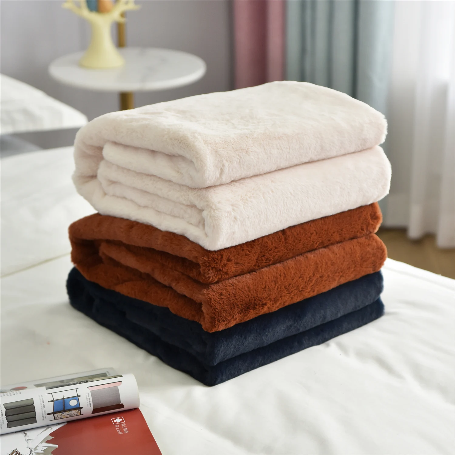 Large Luxury Plain Faux Fur Throw Sofa Bed Mink Soft Warm Fleece Blanket 50-200 