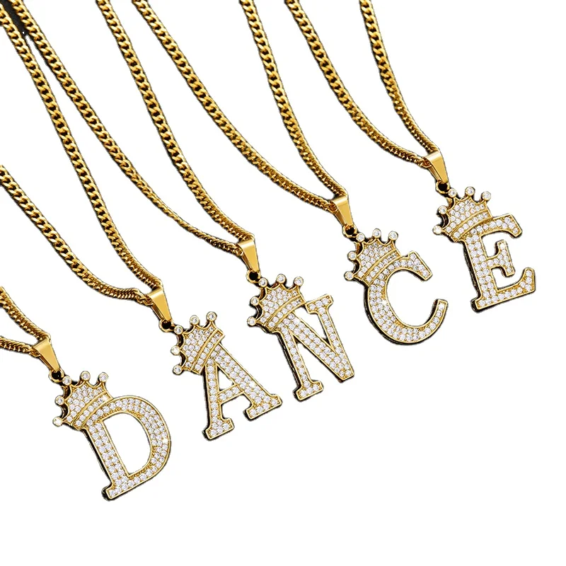 BWL Number Crown Pendant Thirteen ガボール Stylish Golden Crown Necklace - 26 Letters Zircon Pendant