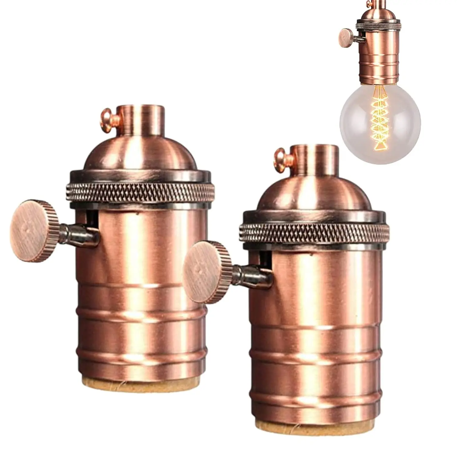 E26 Base Lamp Socket With 1/8ips Cap and Set Screw Antique Brass Finish Vintage Lampholder With Knob