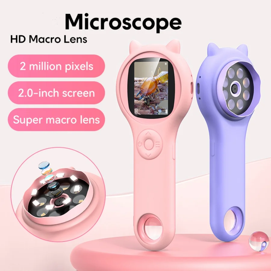 355 500x Zoom Kids Portable Microscope Pocket Handheld Mini Microscope Kids Microscopes for 8-12 Years Old