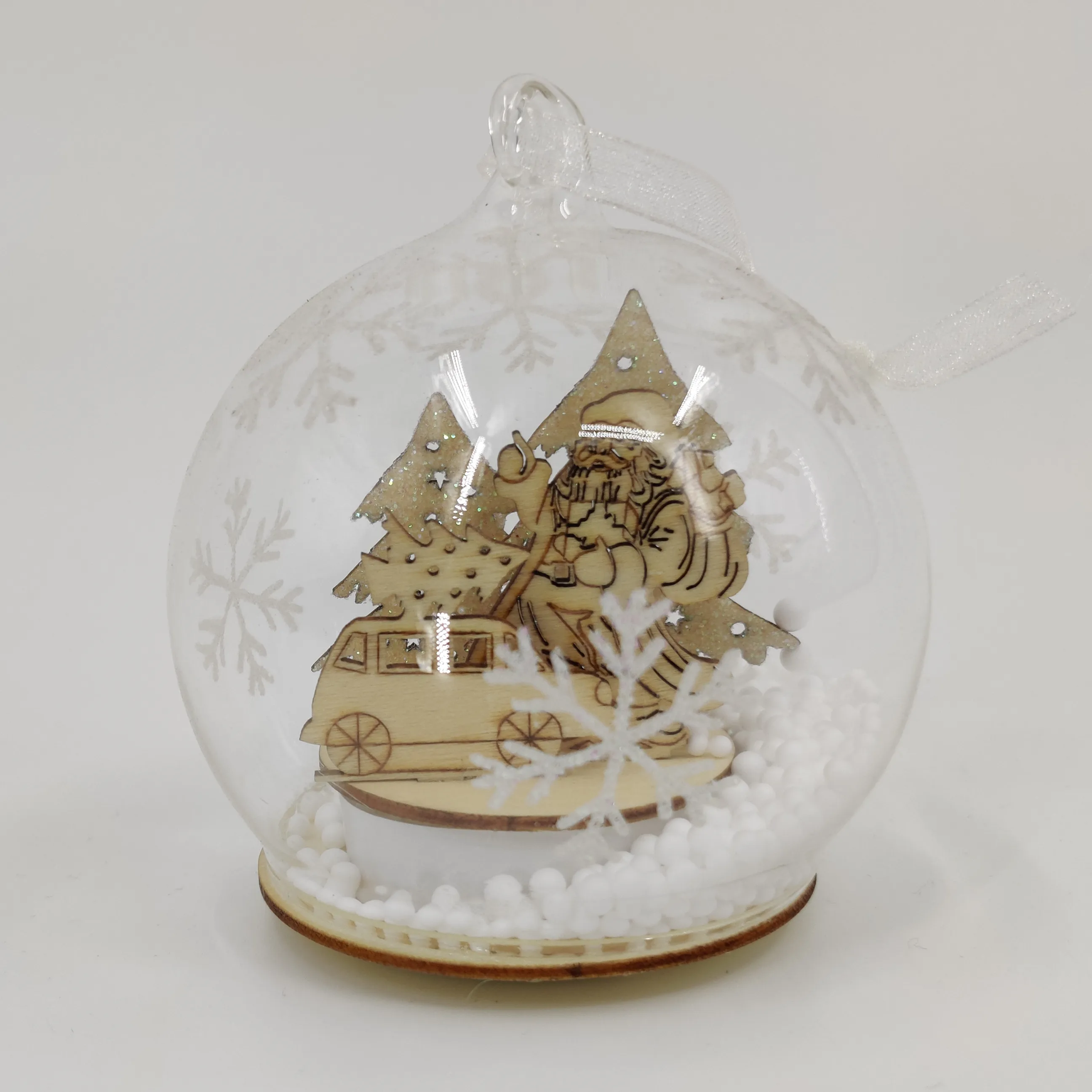 Custom personalised 8cm transparent led lighted glass decoration christmas ball ornaments wholesale manufacture