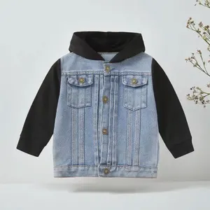 Custom Fall Winter New Boys' Hooded Denim Fashion Handsome Children Patchwork Outwear Coat Clothes for Kids