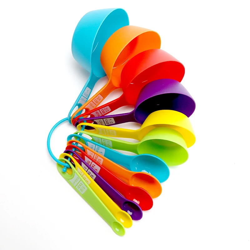 Multi-Color Measuring Cups and Spoons 12 Piece Set Plastic Cooking