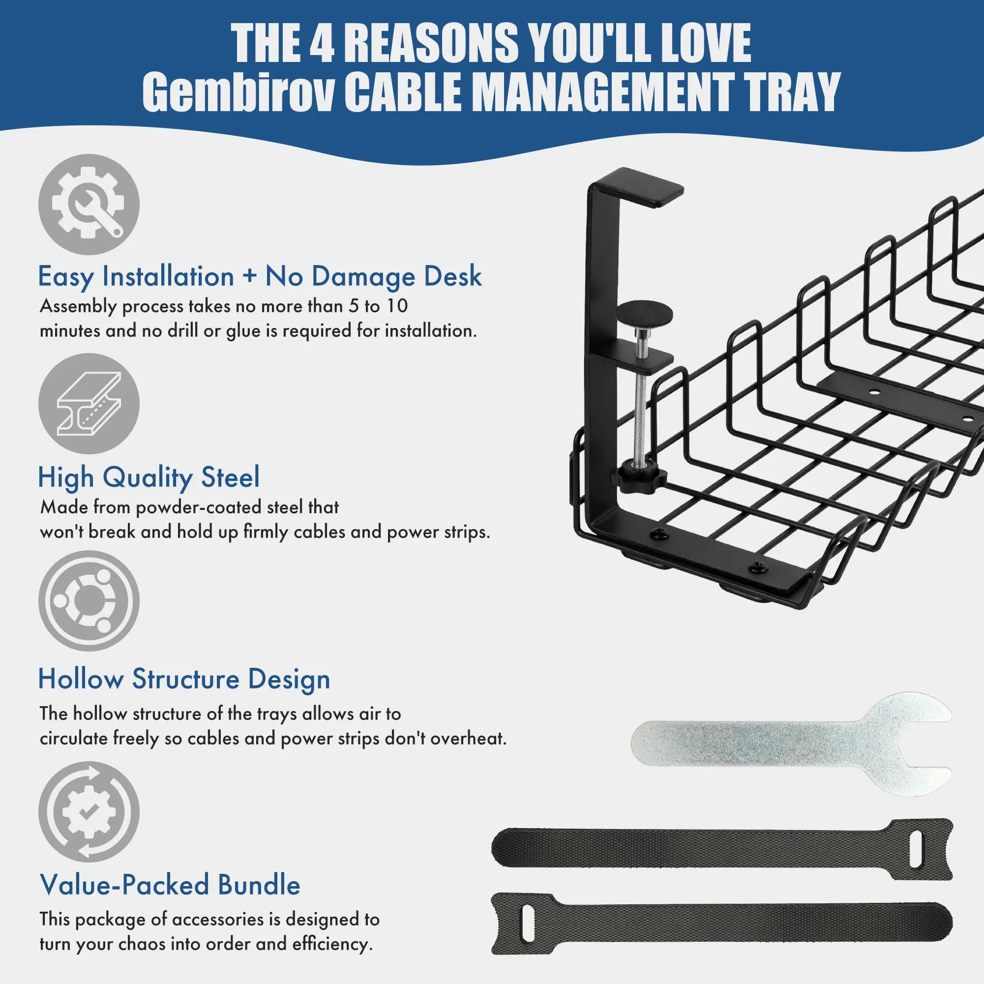Expandable Under Desk Cable Management Tray Metal Cable Organizer for ...