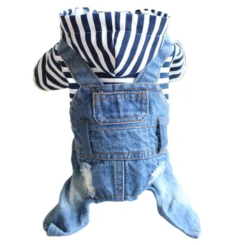In Stock Wholesale Pet Clothes Jean Jacket Pet Jumpsuit hoodies Overalls Denim Coat Dog Jacket for Puppy Small