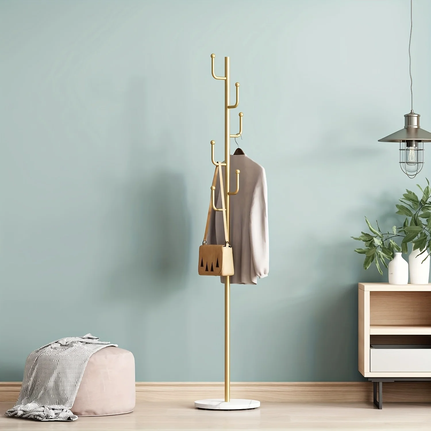Golden coat rack modern cactus independent coat rack marble base 6 hooks portable in small bedroom office corridor home Y-14