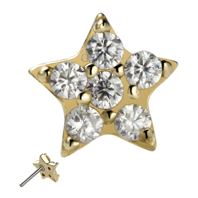 14Karat Solid Gold  Body Piercing Star Threadless Press Fit Top  Ends  Jewelry  Lip Labet Body Jewelry