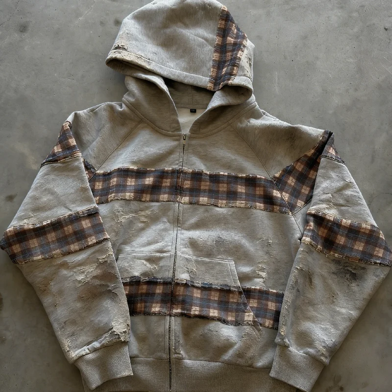 Men's Custom Patchwork Checkered Hoodie, 100% Cotton Flannel Hoodie, Casual Streetwear, Apparel Manufacturer