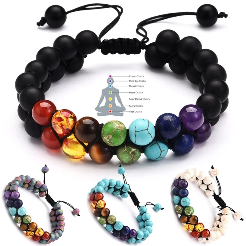 7 Chakra Bracelet 8 Color Healing Beads Lava Natural Reiki Stone Gemstone  Bangle