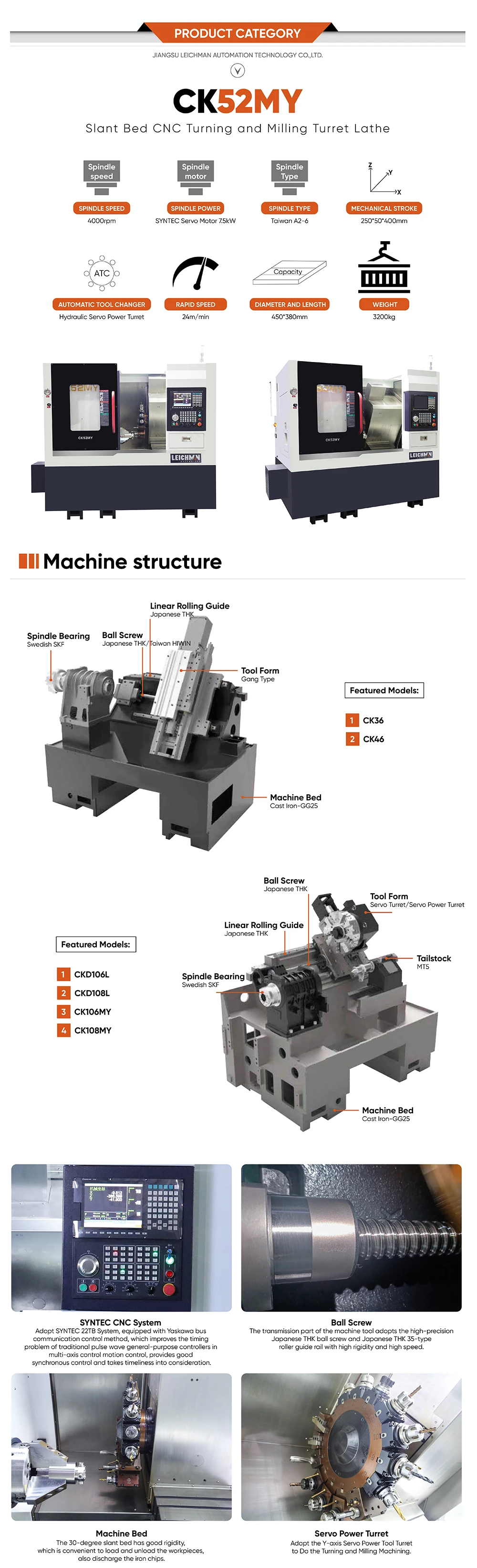 High Precision CNC turning and milling machine lathe with slant bed and live tooling