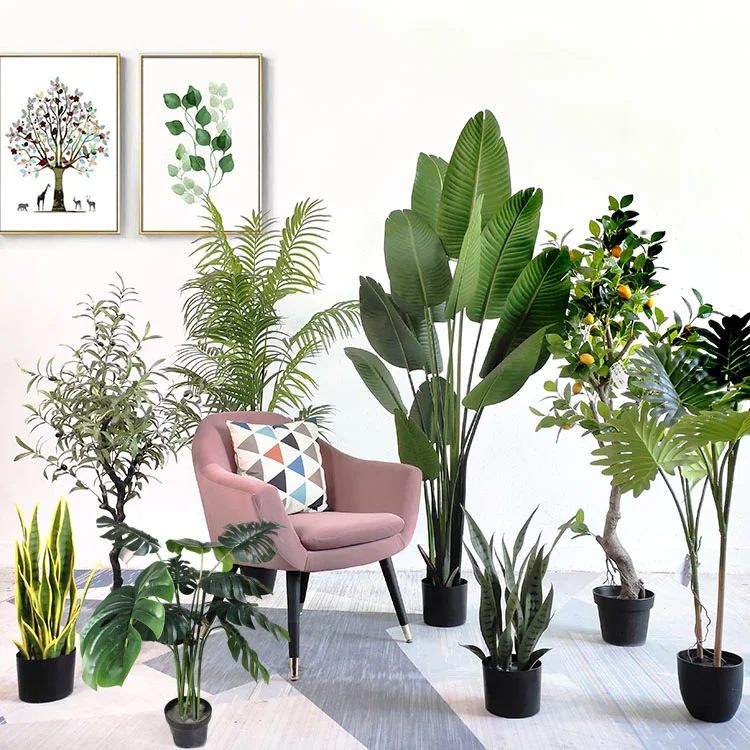 Factory Cheap Price Home Decorative Best Quality Big Fake Plastic Bonsai  Plant Potted Artificial Locust Tree With Green Leaves