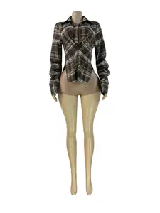 Dropshipping  Hot Selling Wholesale Fashion Design 2026 Casual S-2XL Plaid Pinted for Women Shirt