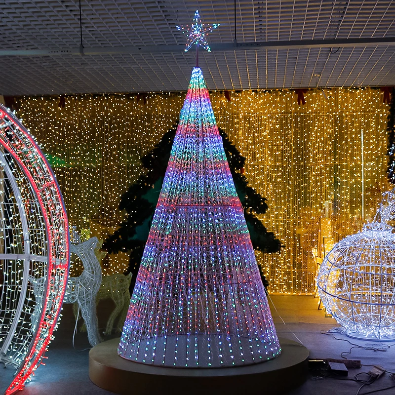 Large LED Outdoor Christmas Cone Tree Motif Decoration Light Pre Lit Tree Sculpture Motif  Light for Christmas