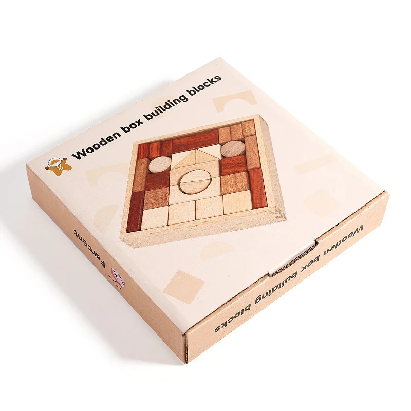 Großes Holzbausteine-Set mit Aufbewahrungstablett, Frühförderung, kreatives Spielen, Montessori-Kinder Spielzeug, Stapelsteine, Schlossbau