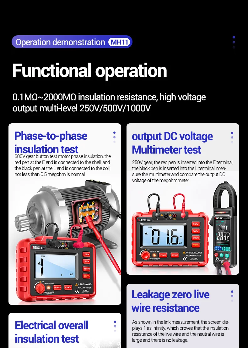 ANENG MH11 Insulation Earth Resistance Tester Digital Ground Resistance Meter Ohm Voltage Tester Megohmmeter 1999 Count