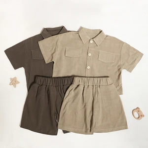 Hot Sale Cheap Price Wholesale Toddler Summer Suit Elastic Waist and Button Design Custom Color Kids Clothing Sets