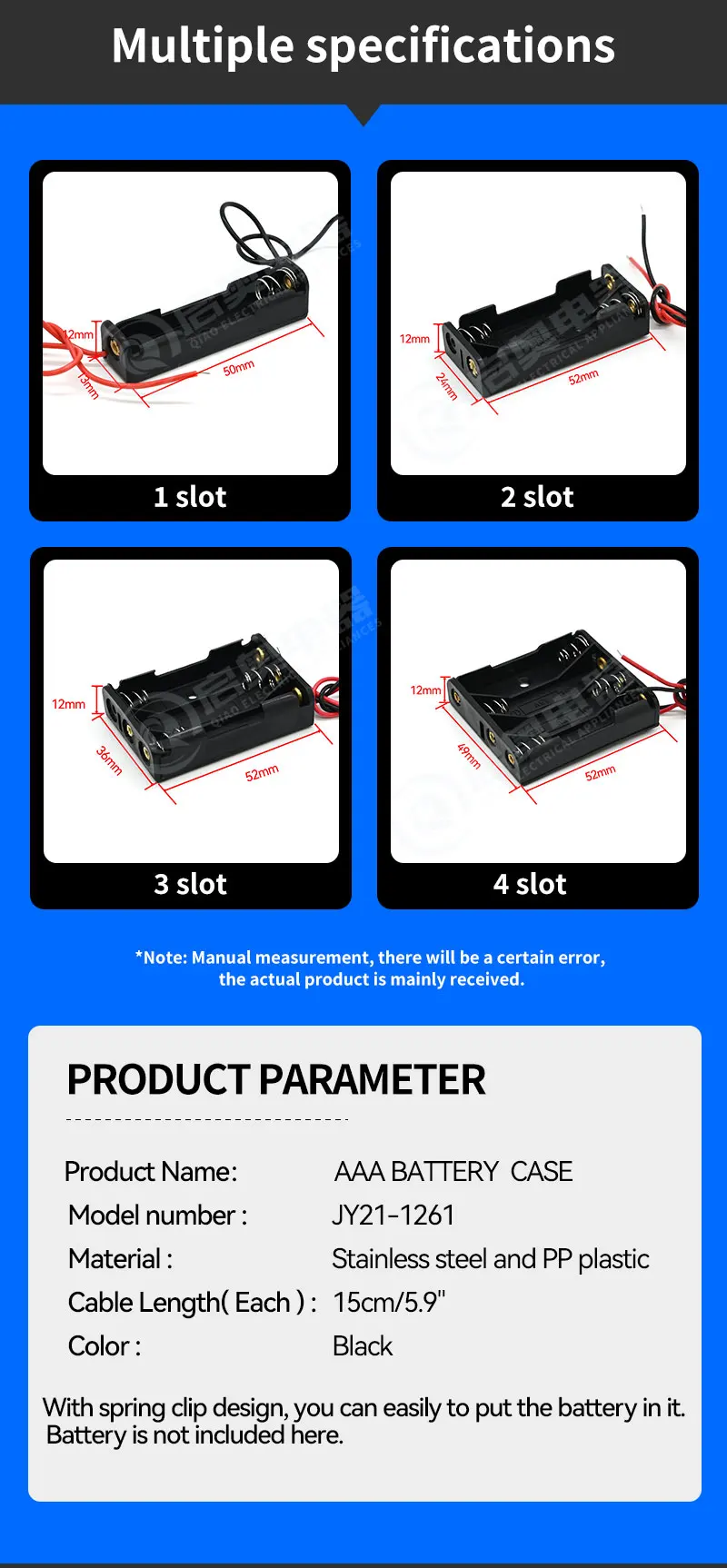 Aaa Battery Holder Without Cover Without Switch,Battery Box With Lead
