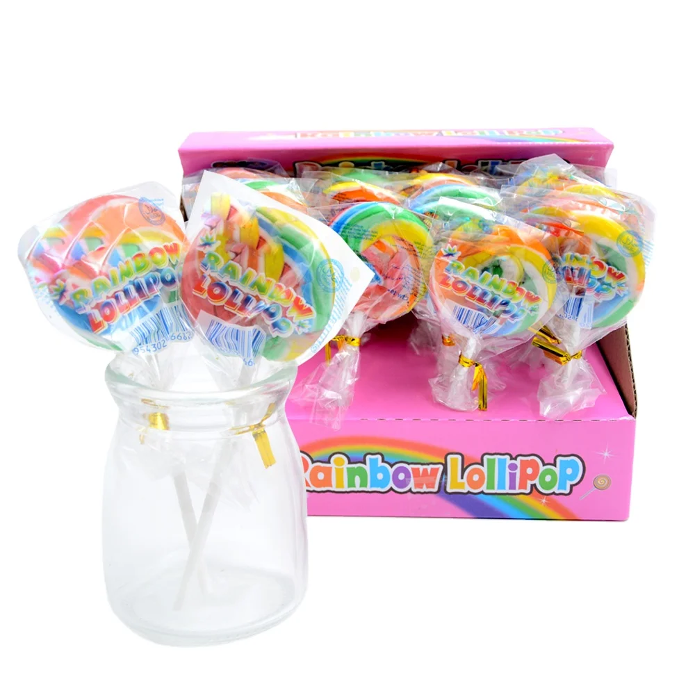 OEM15g Rainbow Spiral Swirl Pops Ripple Round Shape Sweet Hard Lollipop Candy