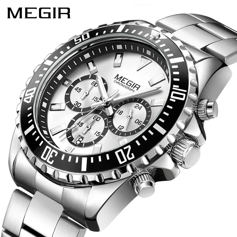 Megir Orologio da polso analogico da uomo in acciaio inox al quarzo