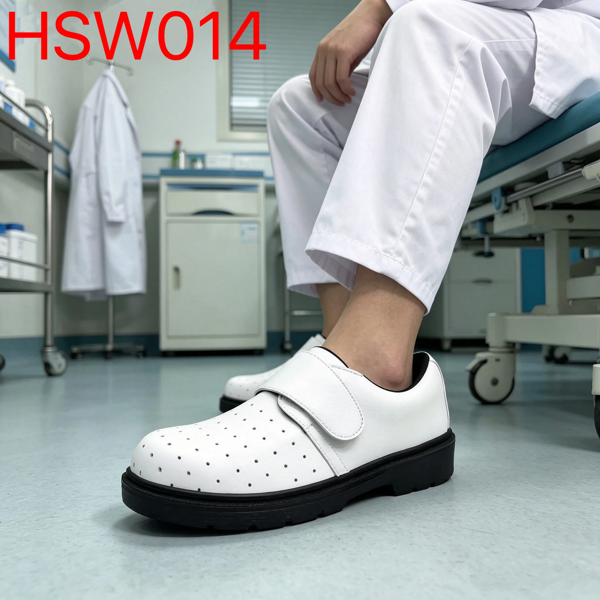 YYR,Biological Lab White/black Work Clogs with Big Magic Tape Drug Inspection Anti-bacterial Steel Toe Safety Footwear HSW014