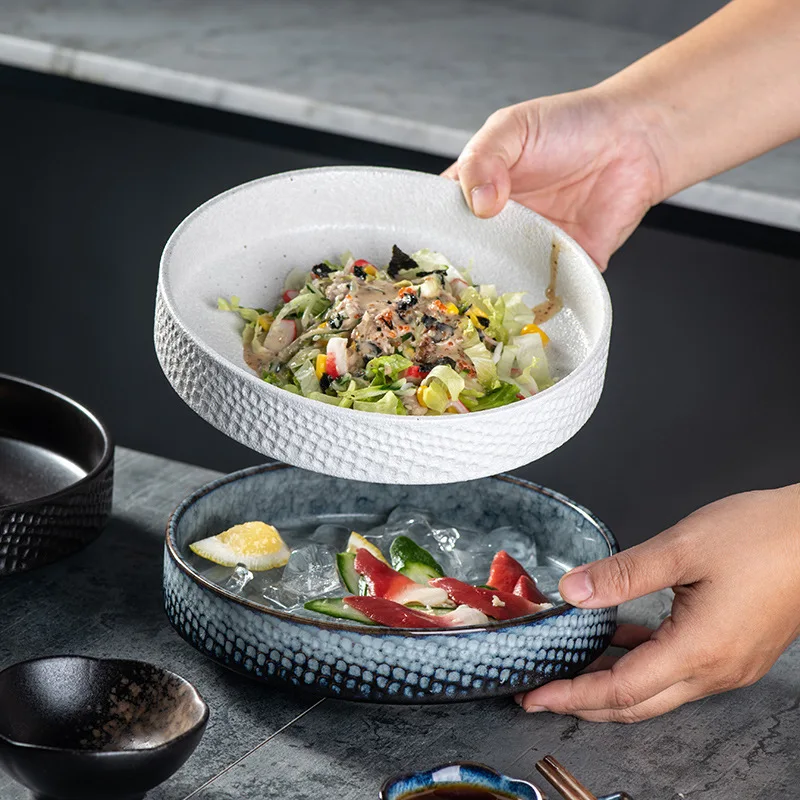Retro Japanese Creative Kiln Colour Ceramic Dinner Dish Plate Noodle Bowl Soup Dish Ceramic Salad Bowl for Home Restaurant