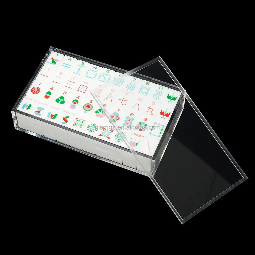 Clear Acrylic Mahjong Tile Set Protector Storage Case Custom Acrylic Mahjong Box with Lid