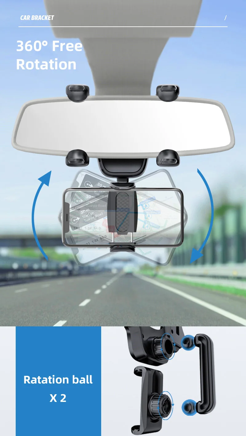 Yt9069 Universal Car Rear View Mirror Mobile Phone Holder Mount Abs 360