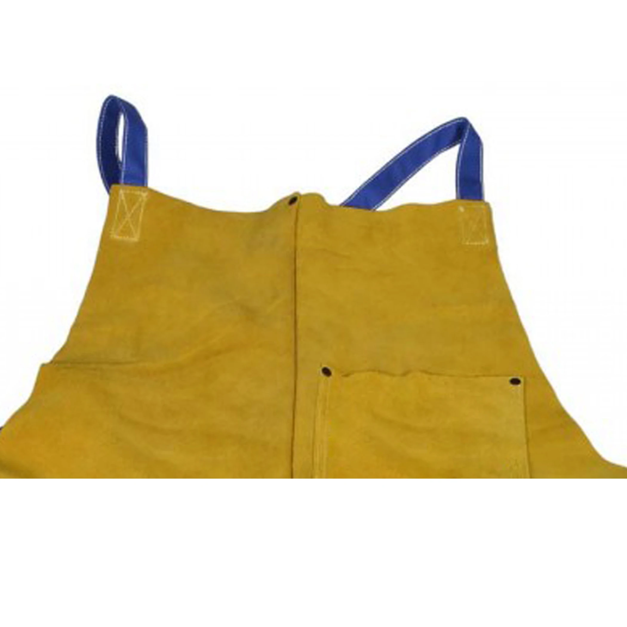 WELDING BIB APRON WITH FULL LEG/ MADE of GOLDEN COLOR DRY CLEANABLE & FR COWHIDE SPLIT SUEDE LEATHER