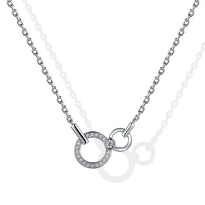 Original Design Luxury 9k White Gold Interlinked Rings Circle Charm Necklace Diamond Jewelry
