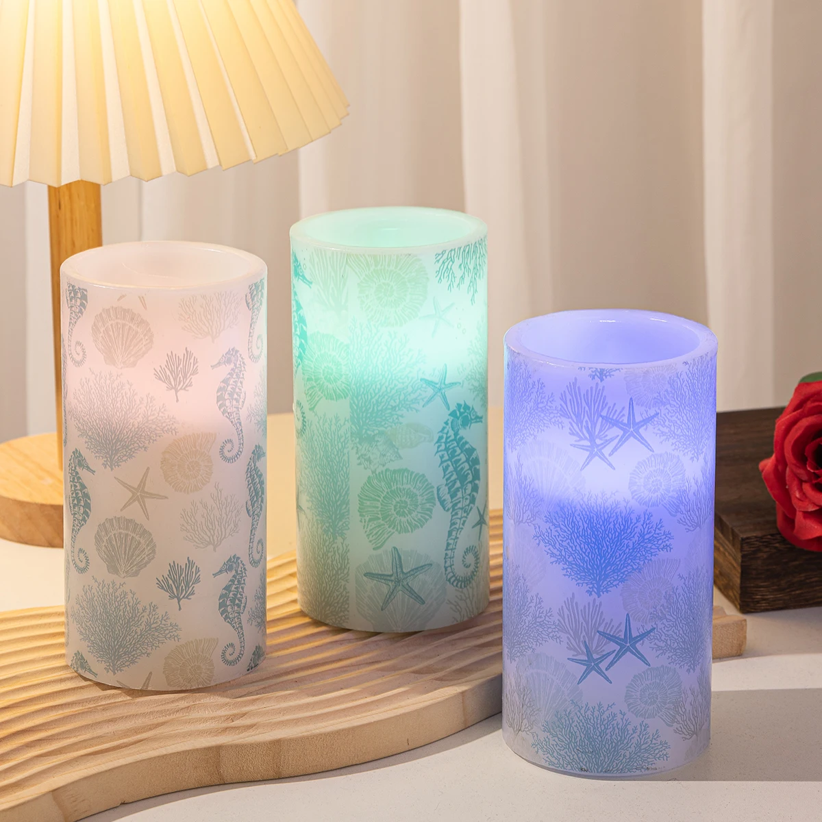 Paraffin Ocean Style LED Flameless Candle Seahorse Seaweed Pattern Festival Decorative Light Party Indoor Desktop Pendant