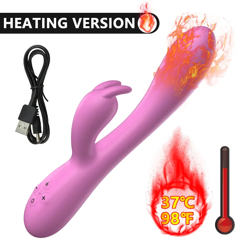 Women's Electric Vibrator Silicone Massage Stick Waterproof USB Rechargeable Rabbit Heating Temperature Raise Adult Sex Toys