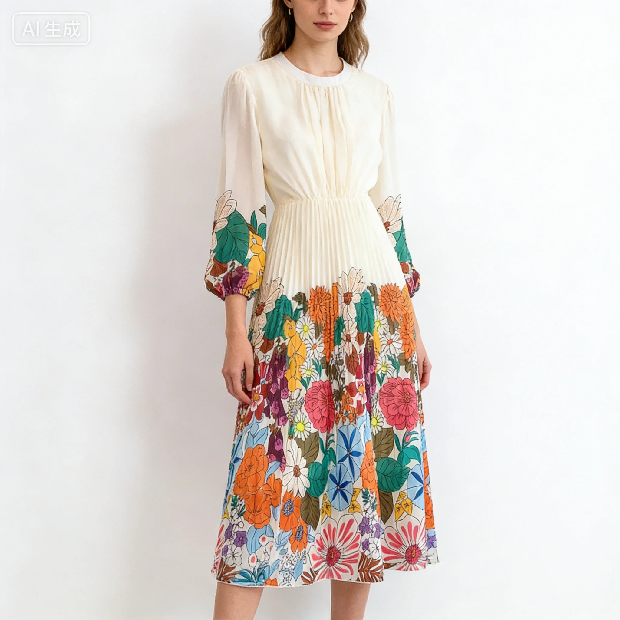 elegance vacation dress sleeve Elegant Full Sleeve Midi Dress - Perfect Vacation Wear main image 1