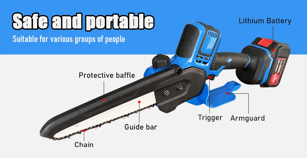 21v Lithium Battery Chainsaw 8 Inch Rechargeable Electric Mini Chain ...