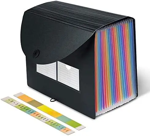 Rainbow Accordion Expandable Document Holder 24-Pocket PP Plastic File Folder Organizer