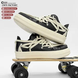 Top Quality Men Designer Skateboard Shoes Lace up Women Thick Soled Classic Genuine Leather Chunky Shoes With Crazy Straps