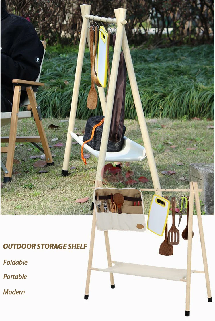Outdoor Movable Rack Kinggear Outdoor Wooden Racks Folding Camping Tripod Portable Camp ...