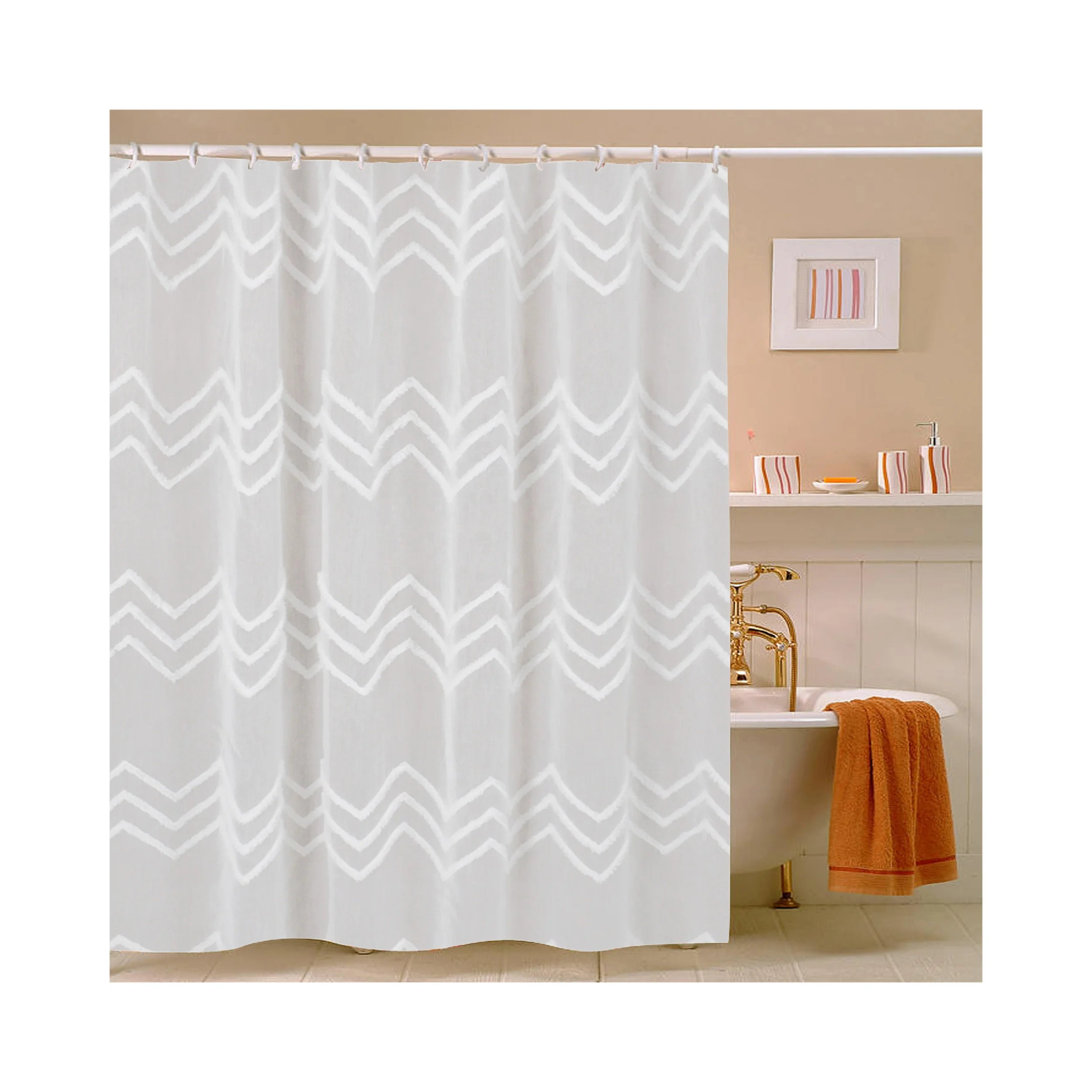 Tufted Zigzag White Sheer Curtains Shower,Owenie Clip Jacquard