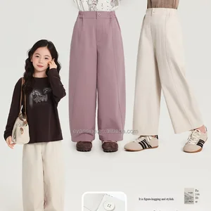 Customizable Kids Girls Fall Woven Wide-Leg Soft Skinfriendly Large-Pockets Trendy Stylish Casual Pants