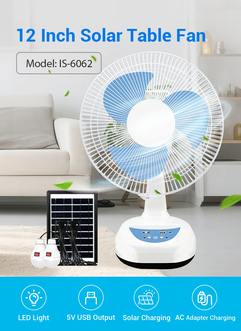 12 Inch Rechargeable Table Fan Ac Dc Led Emergency Desk Fan 2 Wind
