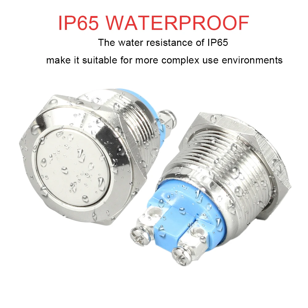 19MM Waterproof Flat Shape Screw Terminal Metal Push Button Switch
