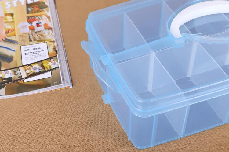 Solid color single-layer extra-large storage box 10-cell plastic portable storage box detachable piece organizer box details