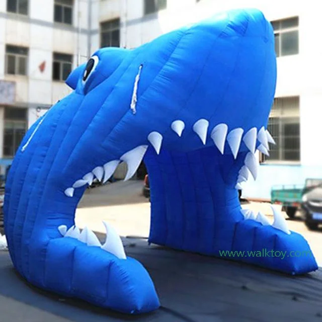 定制充气鲨鱼口形拱照明户外活动充气鲨鱼隧道/活动充气入口